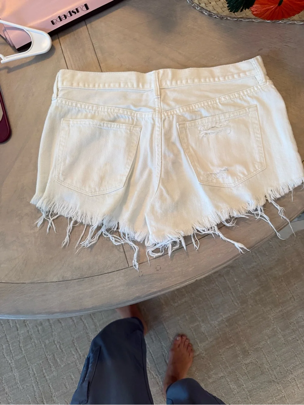 Free People Women's White Distressed Denim Shorts